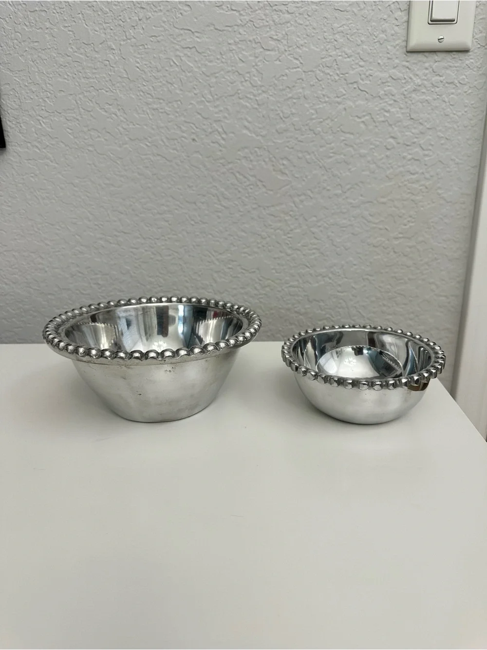 Vintage Holland Boone Polished Pewter Beaded Bowl Set of 2